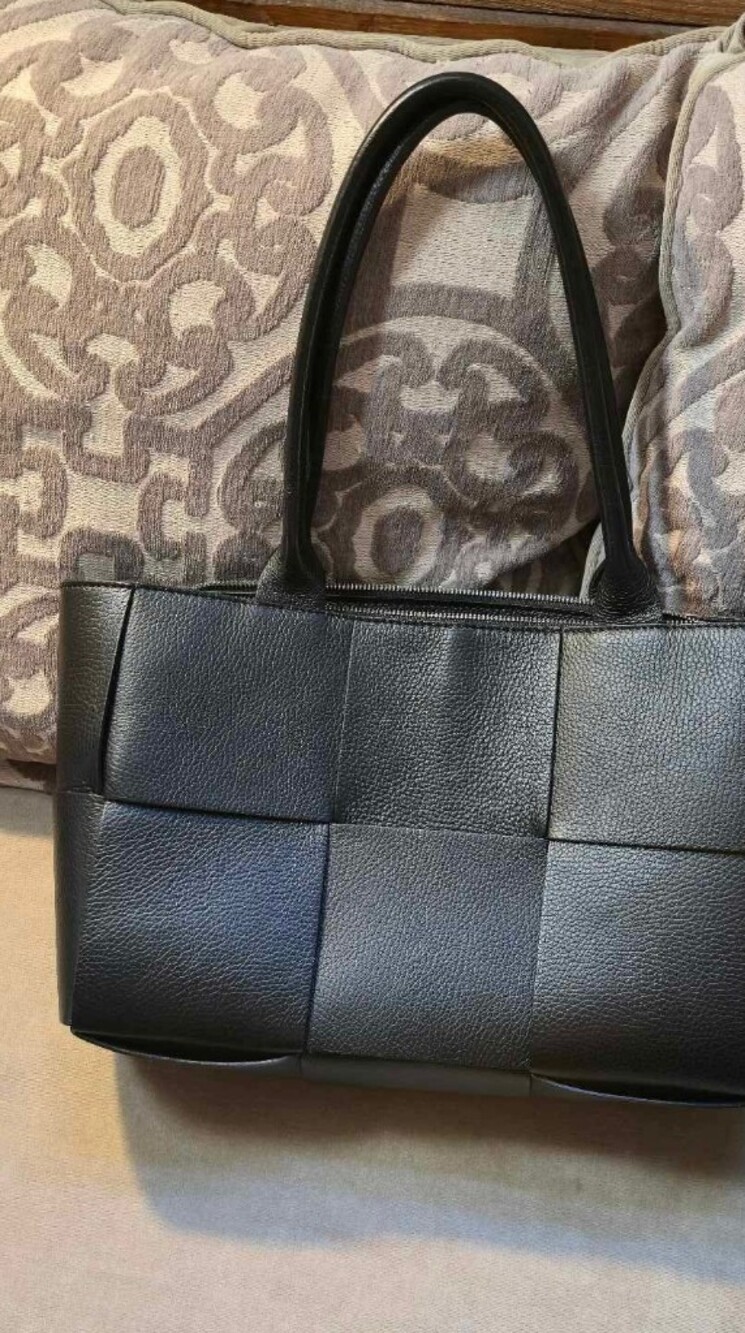 Source Unknown Black Woven Leather Tote Bag